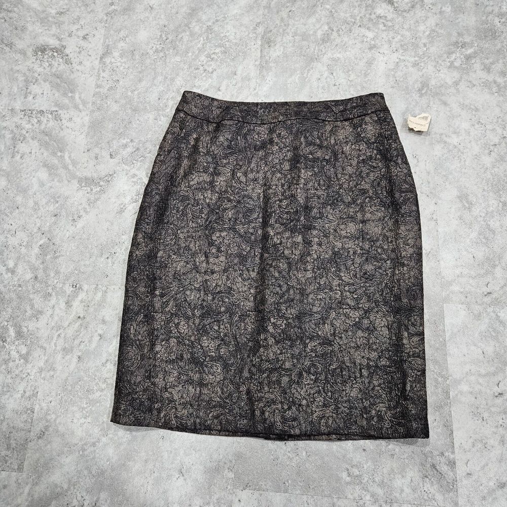 Coldwater Creek Womens Skirt P6 Brown Black Floral Textured Pockets Lined